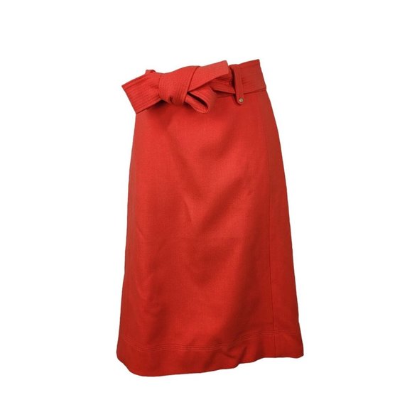NEW J. Crew Double Serge Wool Skirt Orange Flame Size 2 Belted Lined Career - Picture 2 of 10